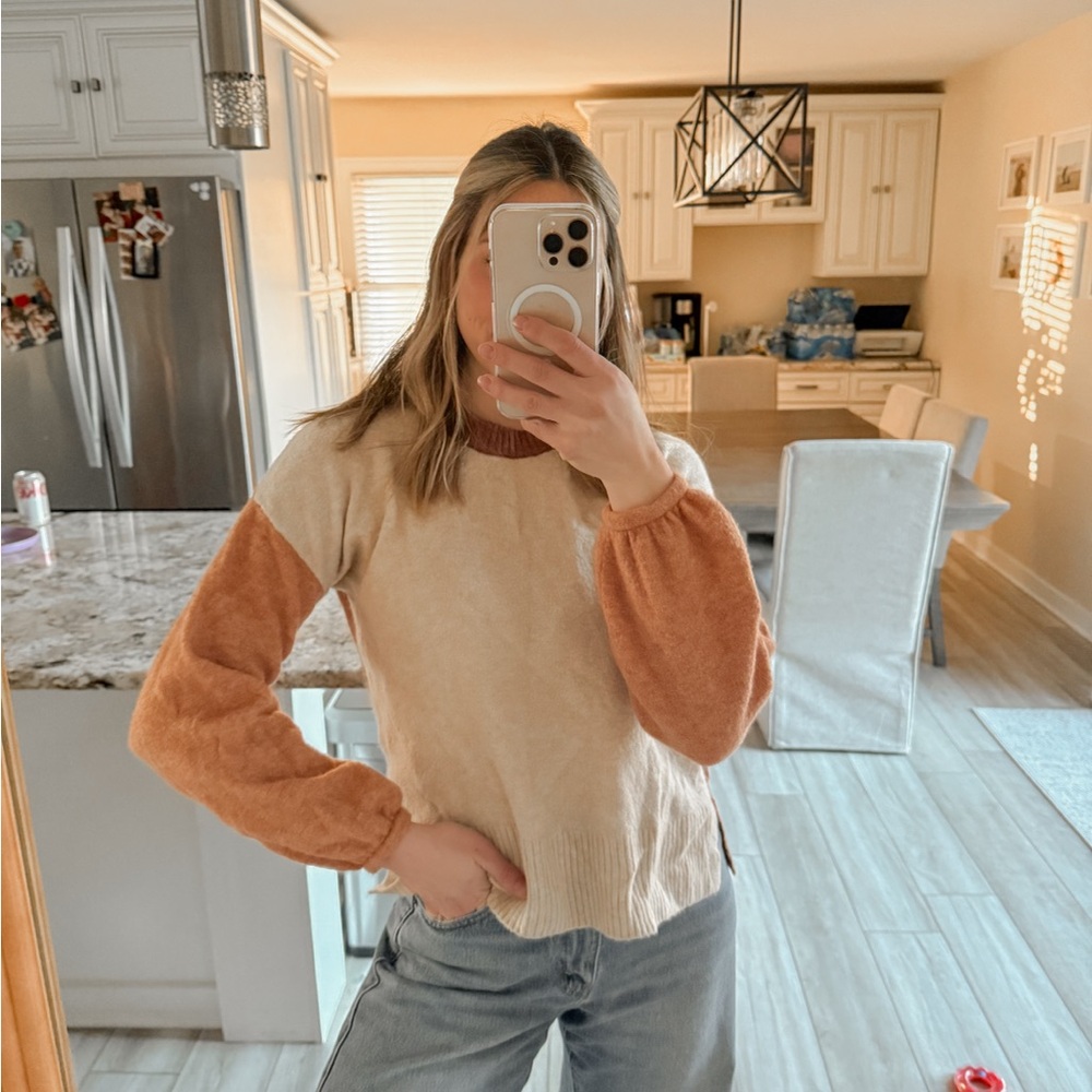 Madewell Colorblock Turtleneck Sweater Cream Rust Brown Size Small